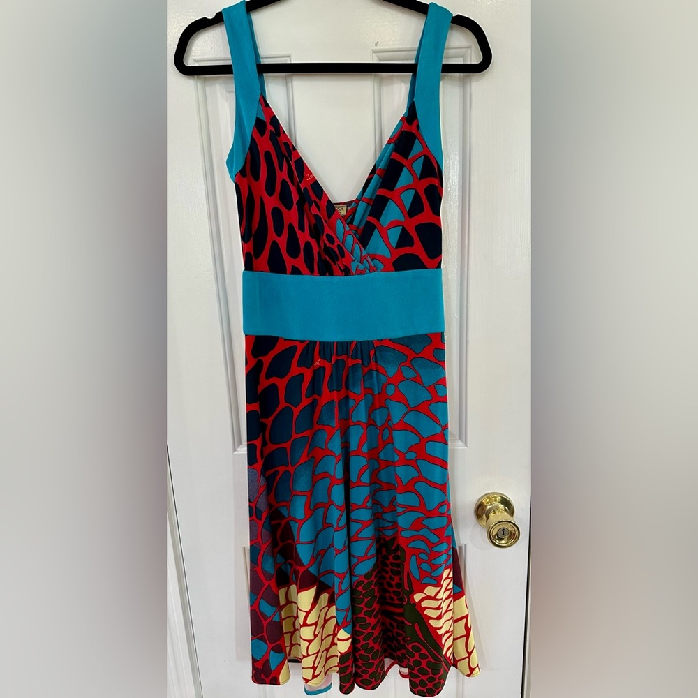 Issa London Silk Red/Blue/Yellow Fish Scale Sleeveless dress Vintage Women’s 6
